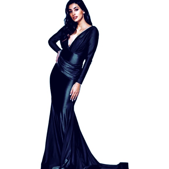 Amelia Couture 381 Fitted Navy Blue Maxi Long Sleeve Formal Gown Sz 8 - Picture 1 of 10